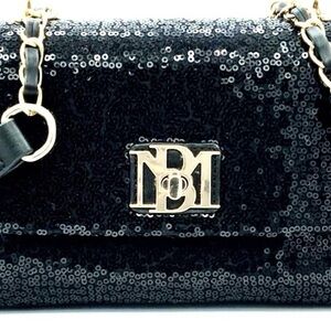 Badgley Mischka Black Sequin Crossover Messenger Handbag purse